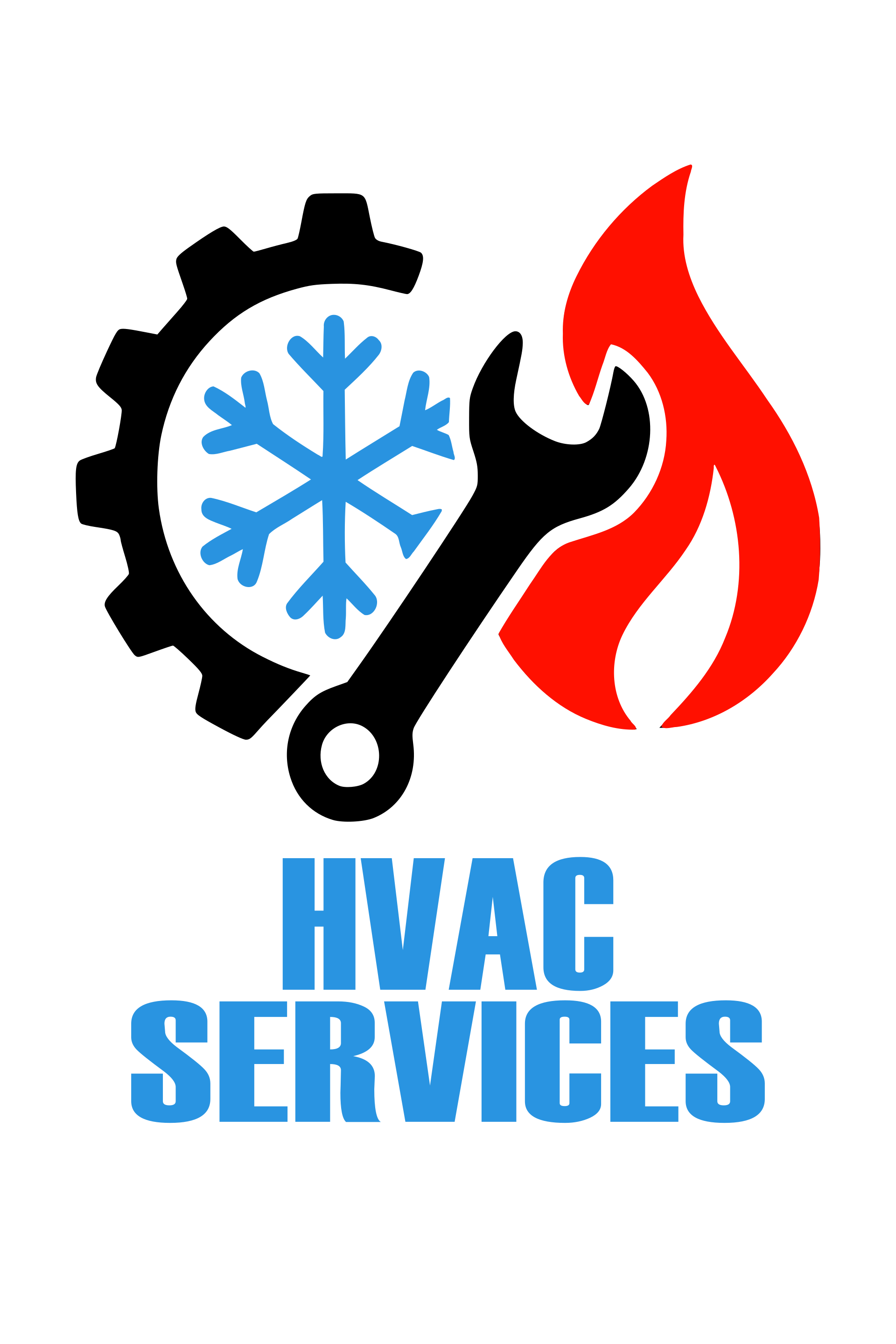 Blue snowflake and red flame icons above text ‘HVAC Services'