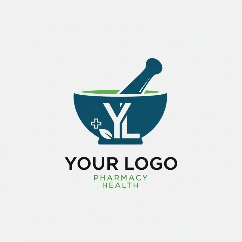NAS GraphicX Studio pharmacy logo with mortar and pestle icon.