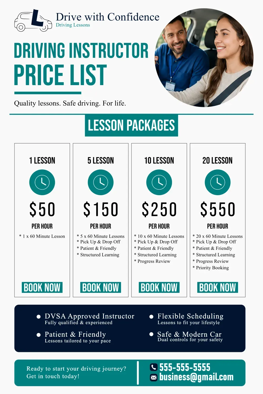 Professional driving school price list design created by NAS GraphicX Studio.