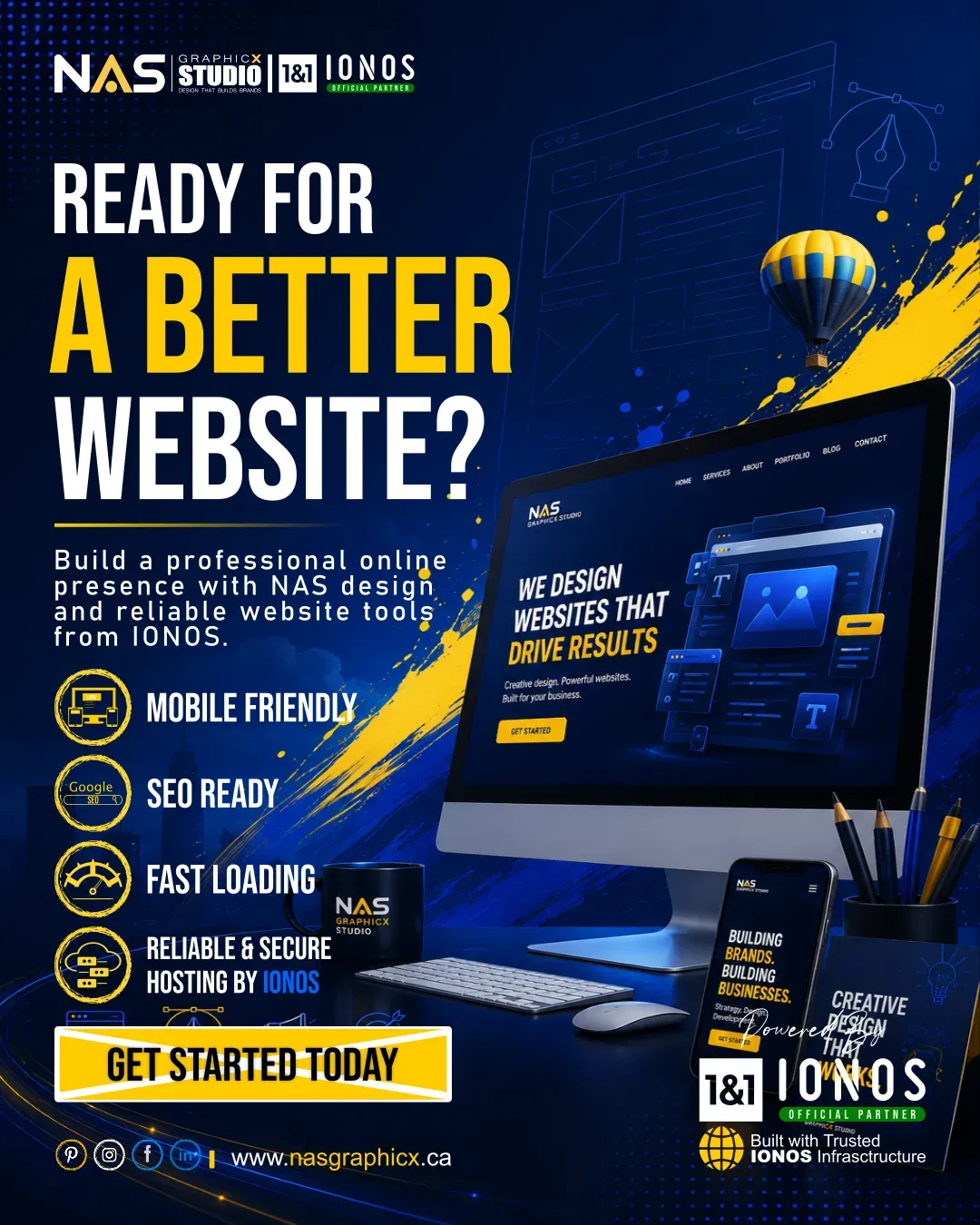 NAS website design with IONOS hosting.