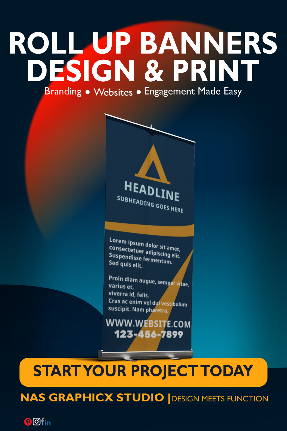 NAS GraphicX hero mockup promoting print marketing with custom banner and flag designs