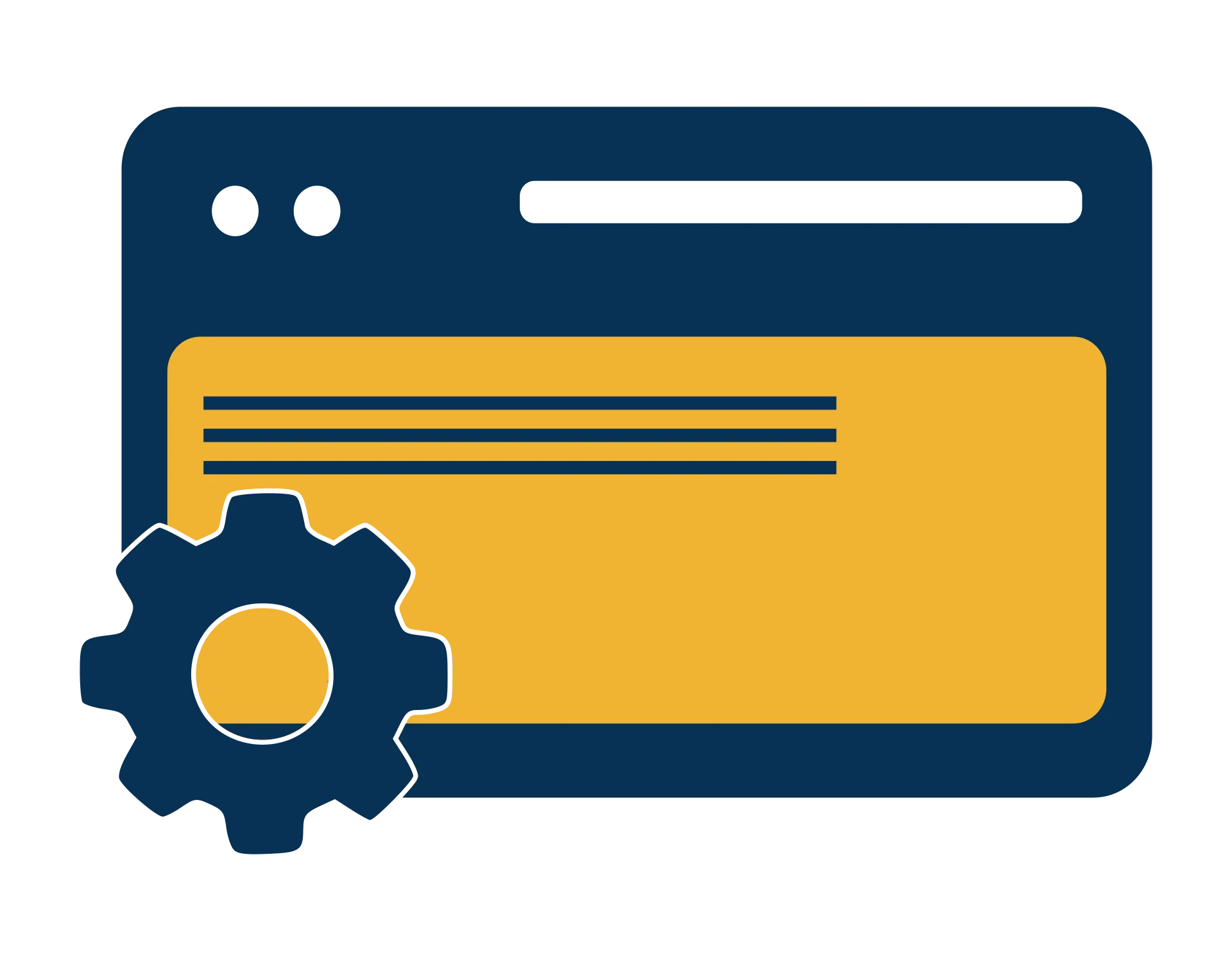 Flat vector icon of a web browser with settings gear symbolizing responsive website design services