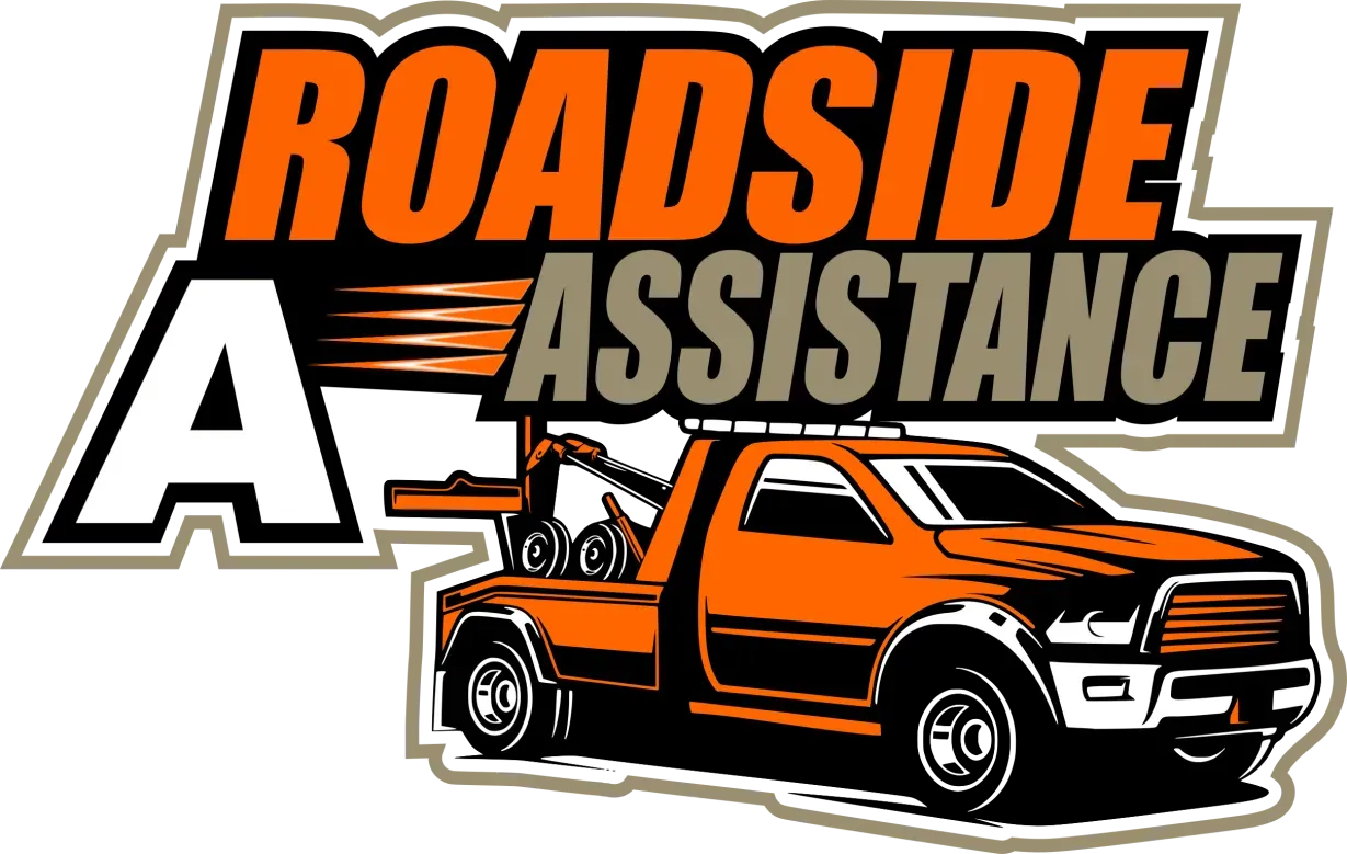 Roadside assistance logo design mockup featuring emergency towing services