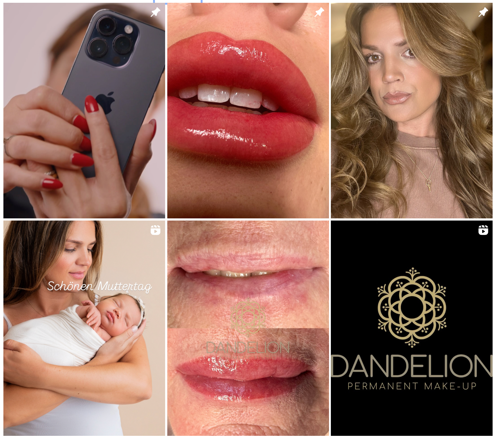 Collage von verschiedenen Beauty-Behandlungen, darunter Lippen und Augenbrauen.