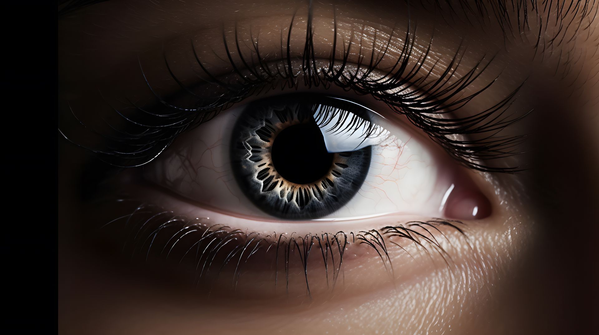 Selbstbewusster Blick mit professioneller Wimpernverlängerung.