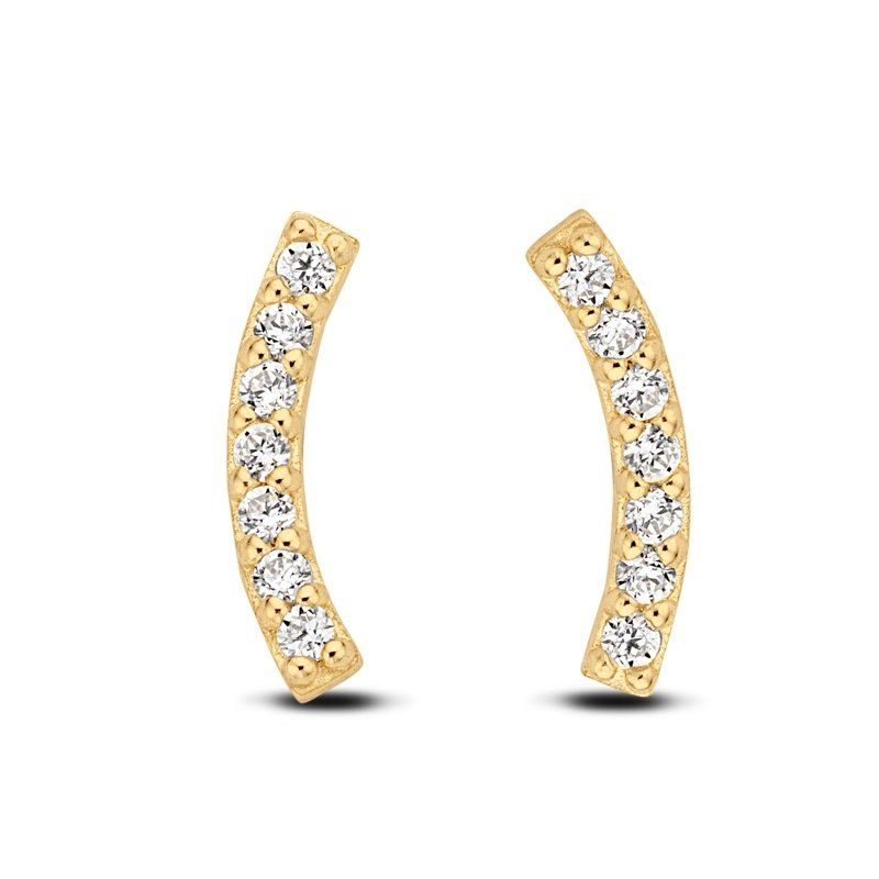 585 Gold Ohrstecker am Ohr verlaufendes Design mit Zirkonia besetzt