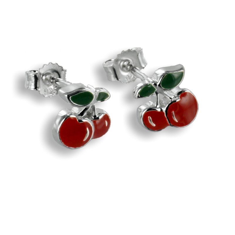Kirschen Ohrstecker aus 925 Silber farblich lackiert