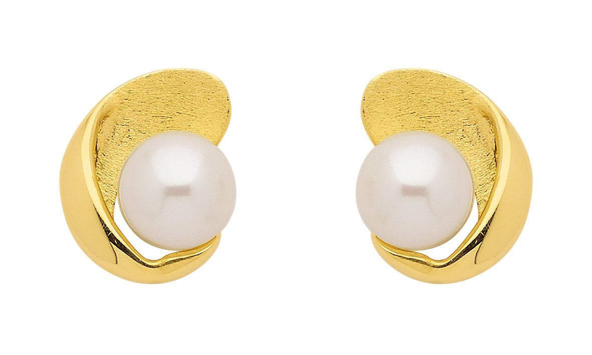 Perlen Ohrstecker aus 333 Gold mit breiten Goldrand