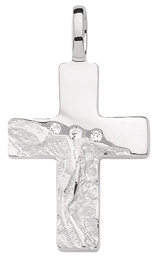 Modern gestaltetes 925 Silber Kreuz mit gehämmertem Design mit Zirkonia besetzt