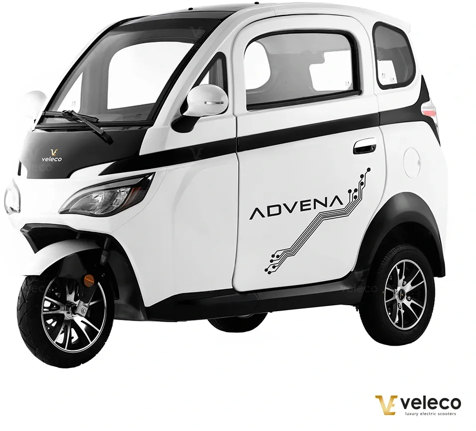 Vélomoteur électrique entièrement fermé Veleco Advena pour 2 passagers en rouge TRWADV-RED Vélomoteur électrique Veleco Advena entièrement fermé pour 2 personnes en rouge