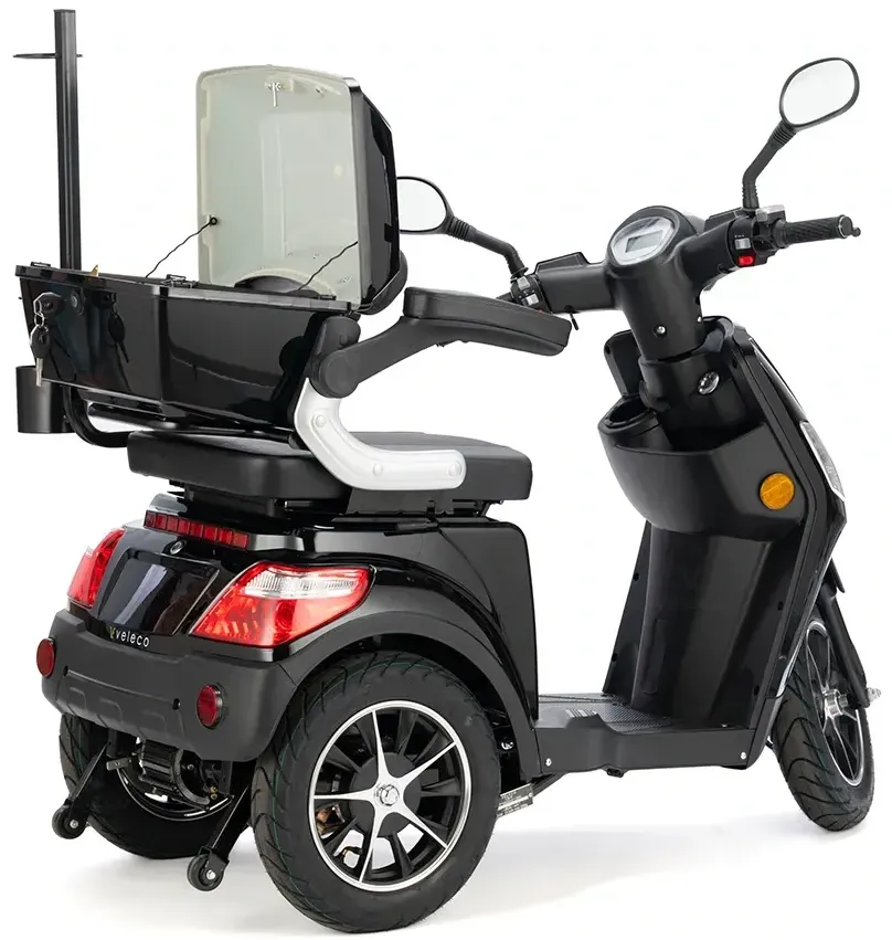 Scooter électrique Draco VELECO à 4 roues avec batterie lithium, siège, et moteur 800W pour personnes à mobilité réduite