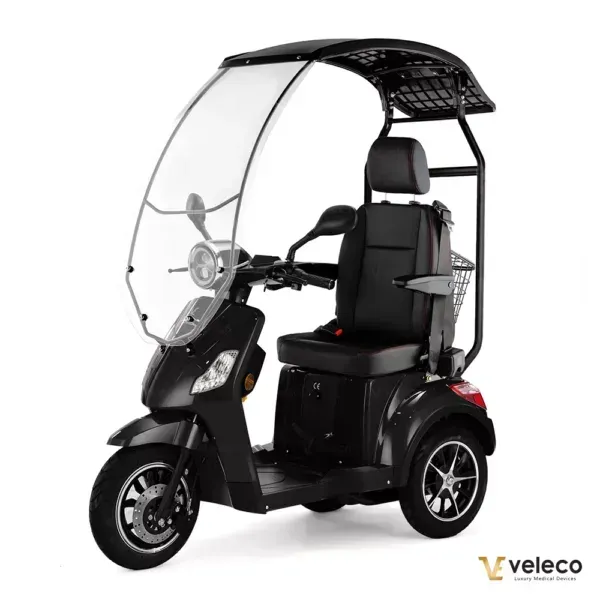 Scooter Draco Veleco : mobilité et confort. Vitesse max 25km/h, freinage automatique, marche arrière, frein de stationnement