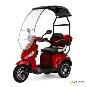 Scooter DRACO VELECO : mobilité sécurisée avec toit et pare-brise. Vitesse jusqu'à 25km/h, frein moteur automatiqu