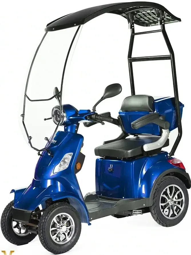 Scooter FASTER VELECO BLEU: sécurité, fiabilité et autonomie. Vitesse max 25km/h, moteur 1000W, homologué route