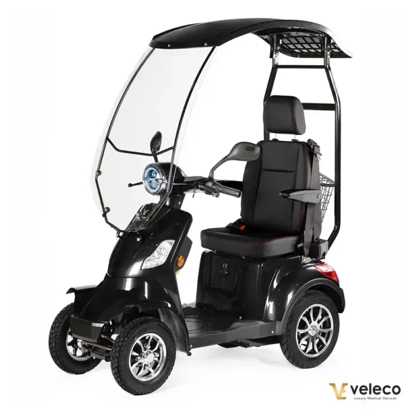 Scooter électrique FASTER VELECO NOIR avec toit et pare-brise. Sécurité, fiabilité, et mobilité améliorées