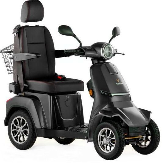 Scooter électrique 4 roues avec siège, adapté pour personnes à mobilité réduite, fonctionnant avec une batterie lithium
