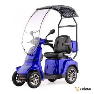 Scooter électrique veleco 4 roues avec siège pour mobilité réduite. Batterie au lithium pour une meilleure autonomie. Confort et praticité