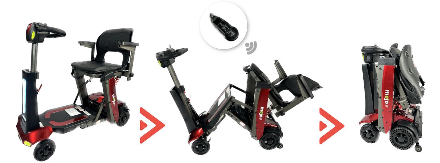 Pliage automatique. Le scooter électrique Ergo MOJO Lit bénéficie d'un système de pliage automatique (télécommande, application mobile, bouton)