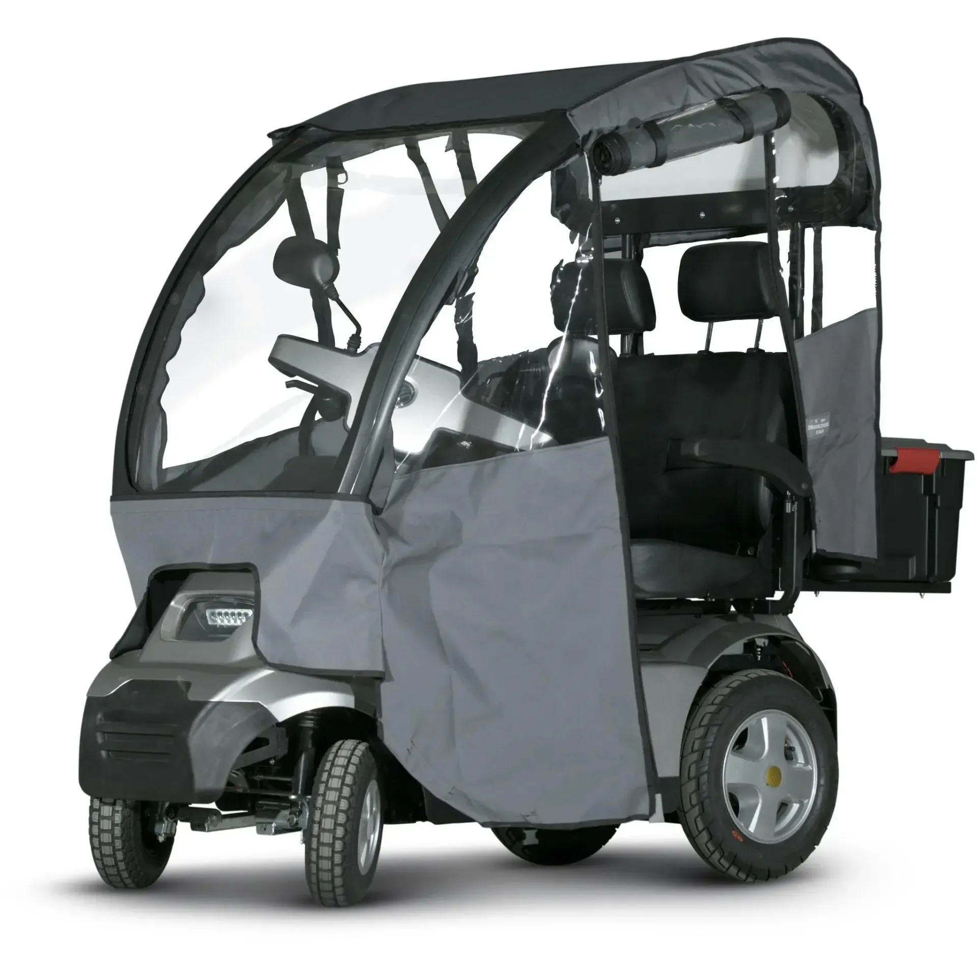 Ce pare-pluie pour la capote de votre scooter de mobilité vous protège du froid, du vent, de la pluie, de la neige et du soleil. Durant les mois d'hiver, il vous offre une protection complète contre les intempéries. De plus, le pare-pluie est facile à retirer, et la capote vous protège alors du froid, du vent, du soleil et des pluies légères. La capote et le pare-pluie sont également disponibles séparément.