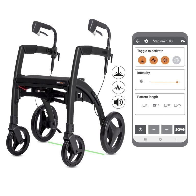 Rollz Motion Rhythm rollator spécialisé Parkinson laser métronome vibrations PMR FRANCE