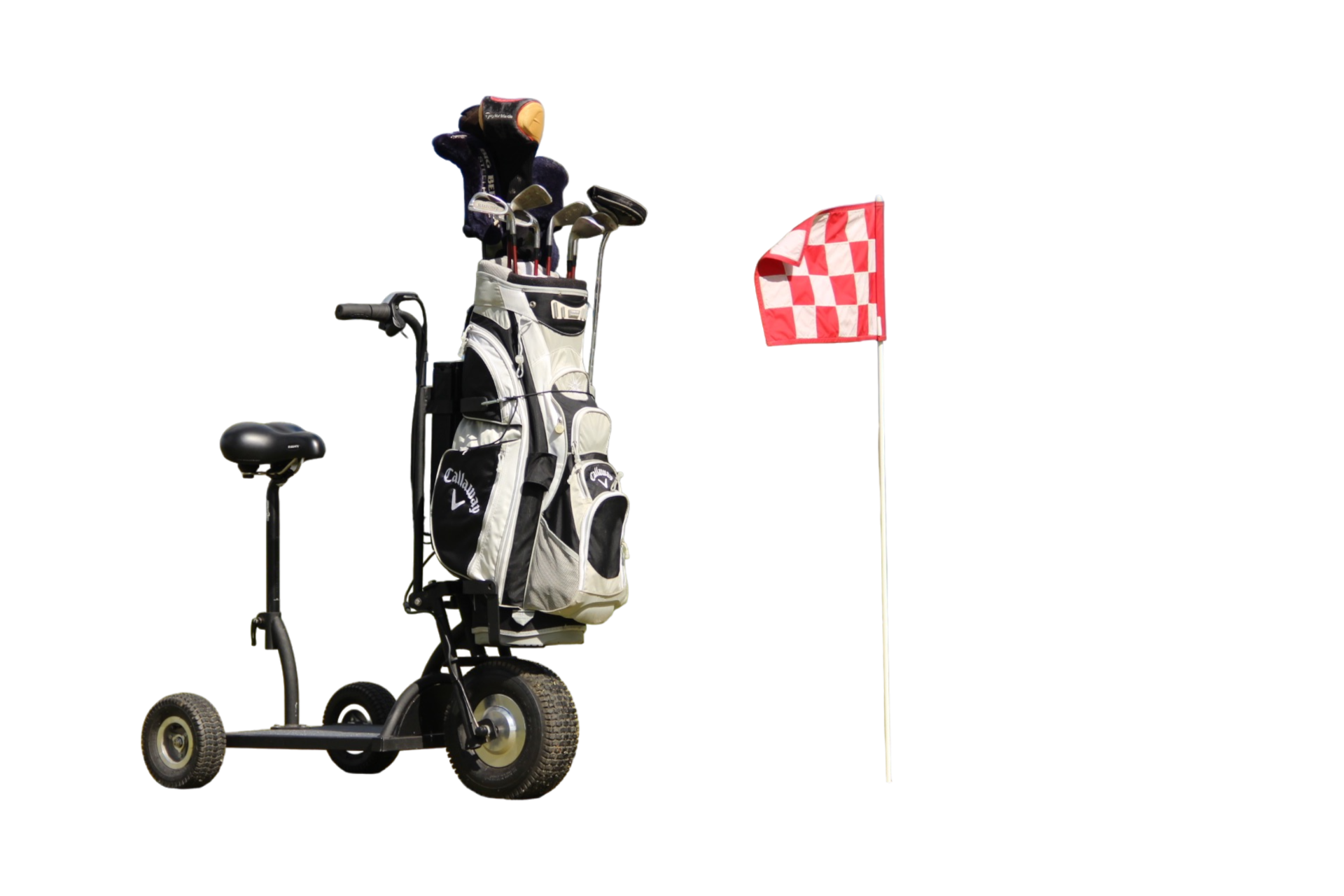 Golf Happy Scoot est une trottinette électrique spécialement conçue pour circuler sur les parcours de golf. Le véhicule est équipé d'un support rigide permettant de transporter votre matériel de golf sur le parcours
