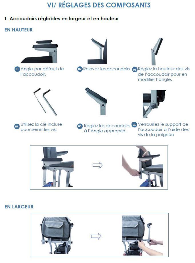 Accoudoirs réglables en largeur et en hauteur RÉGLAGES DES COMPOSANTS Accoudoirs réglables en largeur et en hauteur