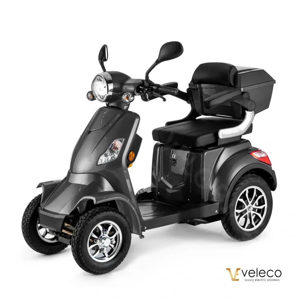 Scooter FASTER VELECO: robuste, sûr et fiable. Vitesse max 25km/h, autonomie jusqu'à 50km. Parfait pour la mobilité quotidienne