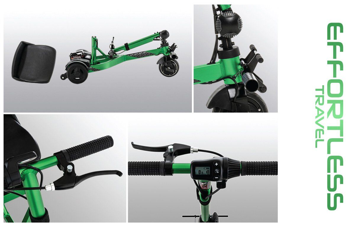 iRide : Mobilité sans effort. Compact, léger (19kg) avec batterie aérienne. Sécurité et facilité de transport. Vitesse réglable jusqu'à 6km/h.