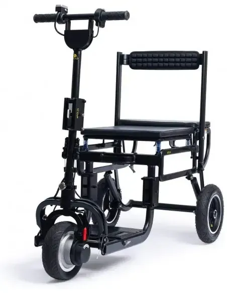 Scooter pliable léger 15kg, avec siège assis, 3 roues. Pratique et confortable pour vos déplacements urbains
