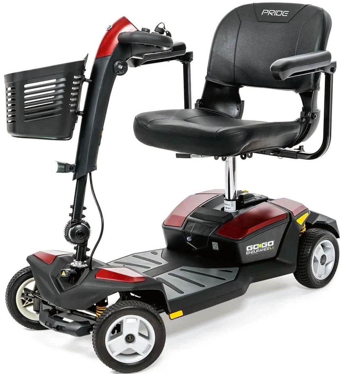 Scooter électrique Pride Endurance Li, compact et léger, batterie lithium, adapté à la mobilité réduite, présenté par PMR France