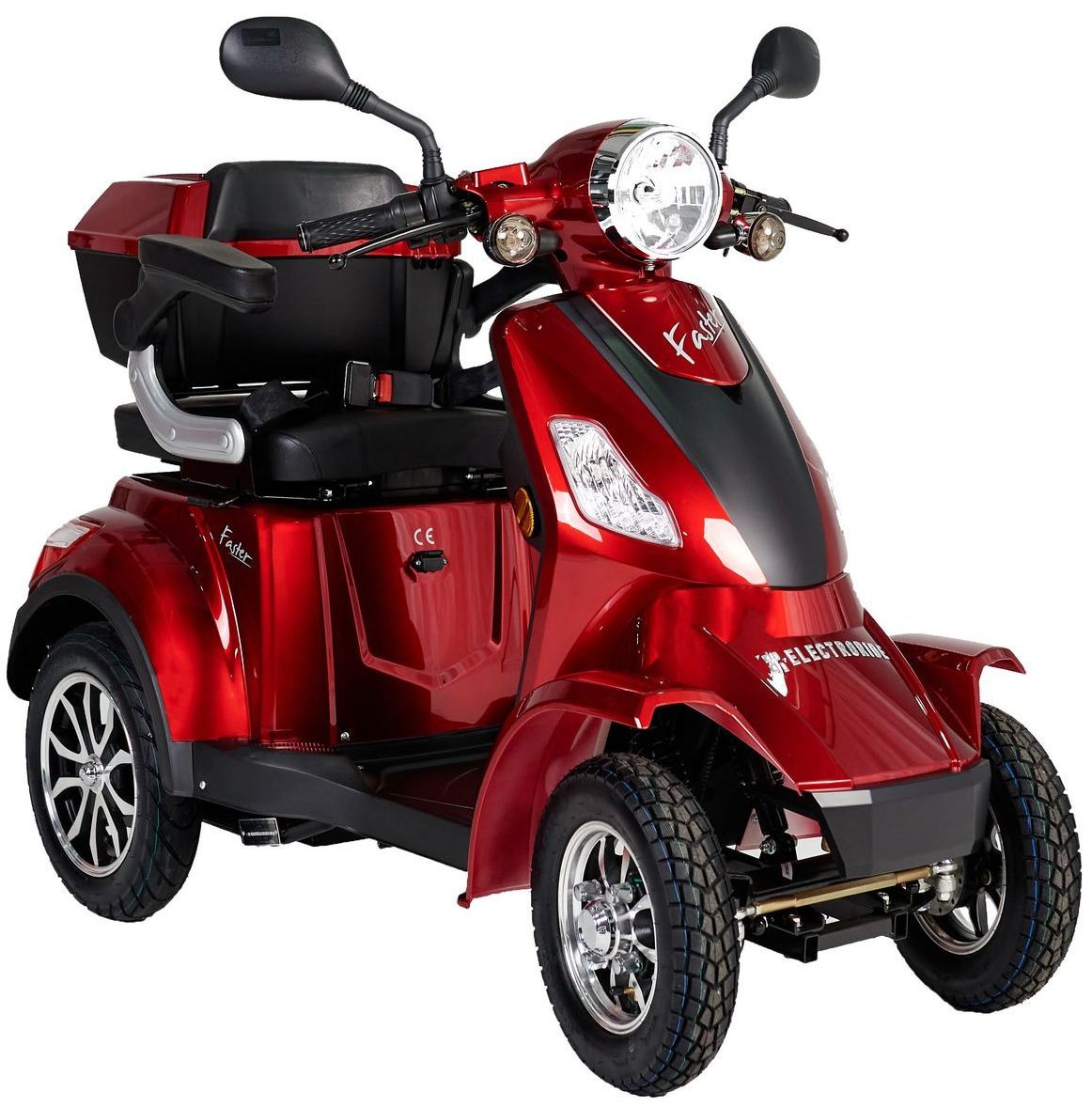 FASTER-napis
4-WHEEL ELECTRIC SCOOTER
FASTER is a four-wheeled electric vehicle that gives freedom and independence to everyone who, for various reasons, is unable to move on their own. With this vehicle, everyone will safely get anywhere! FASTER has a medical certificate authorizing the user in many countries to move around all places where pedestrian traffic takes place: sidewalks, parks, walking routes, shops and shopping malls. It can also be possible to obtain refunding for the purchase of a vehicle. However this issues are regulated differently in each of EU countries.