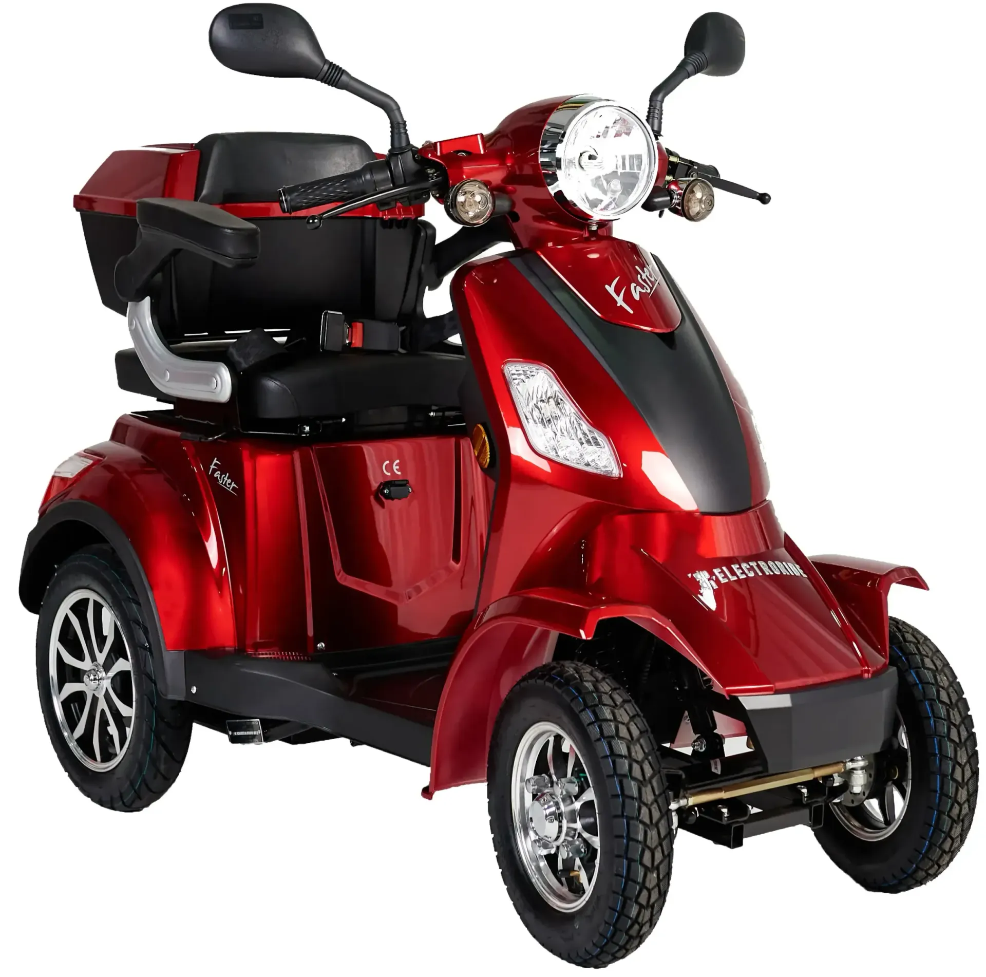 FASTER-napis
4-WHEEL ELECTRIC SCOOTER
FASTER is a four-wheeled electric vehicle that gives freedom and independence to everyone who, for various reasons, is unable to move on their own. With this vehicle, everyone will safely get anywhere! FASTER has a medical certificate authorizing the user in many countries to move around all places where pedestrian traffic takes place: sidewalks, parks, walking routes, shops and shopping malls. It can also be possible to obtain refunding for the purchase of a vehicle. However this issues are regulated differently in each of EU countries.