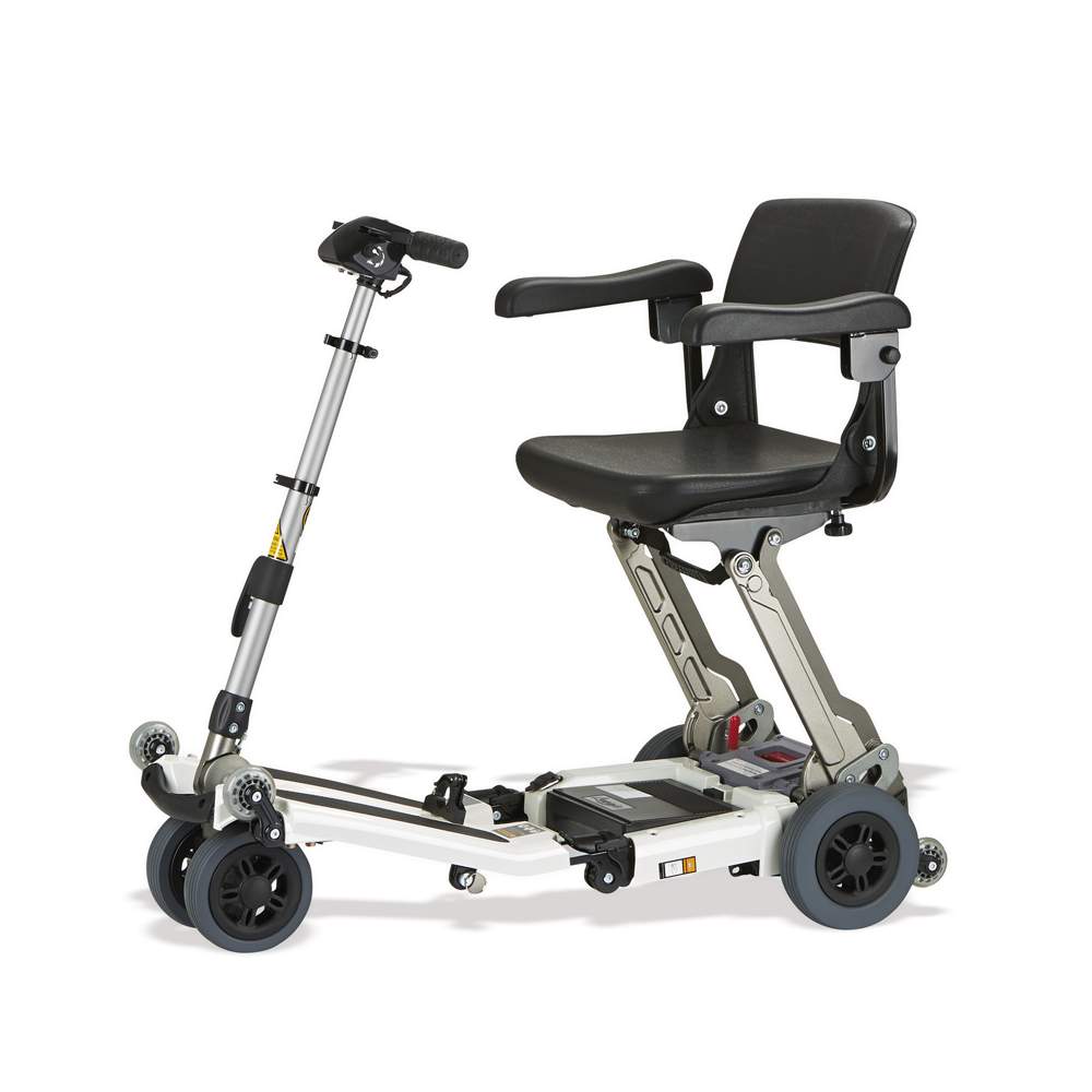 Scooter pliable LUGGIE à 4 roues avec batterie au lithium et siège, idéal pour la mobilité réduite ou handicap