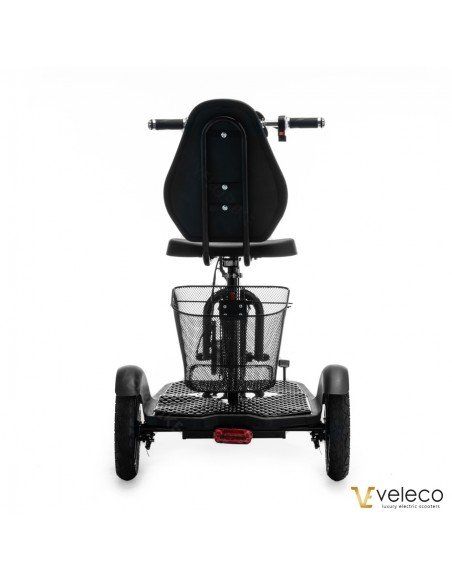 trottinette électrique ZT16 de VELECO avec selle et panier, idéale pour personnes à mobilité réduite, puissant moteur de 750W pour une mobilité sans effort