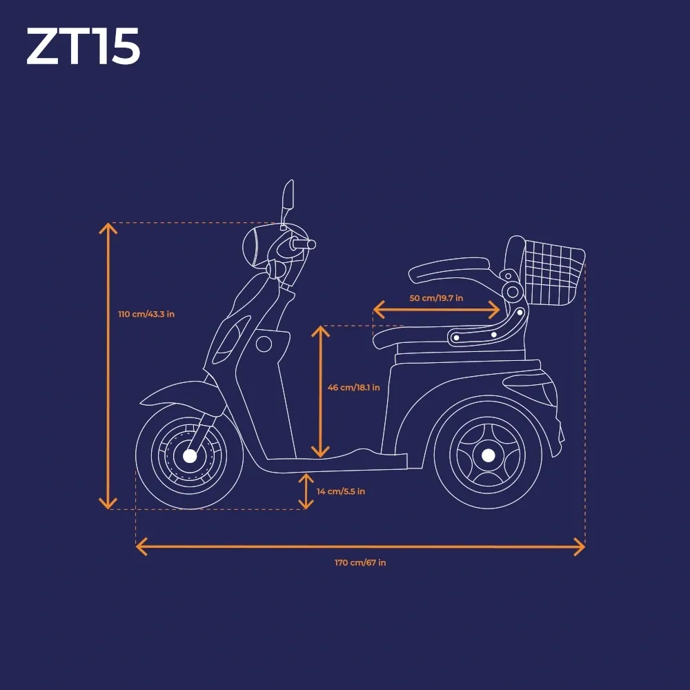 DIMENSIONS DU SCOOTER ZT 15 VELECO