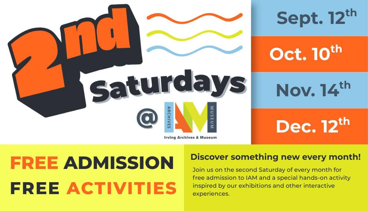Advertisement for Second Saturday event. Dates are July 11th, August 8th, September 12th, and October 10th. Featured Activity is called From Photo, to Story.