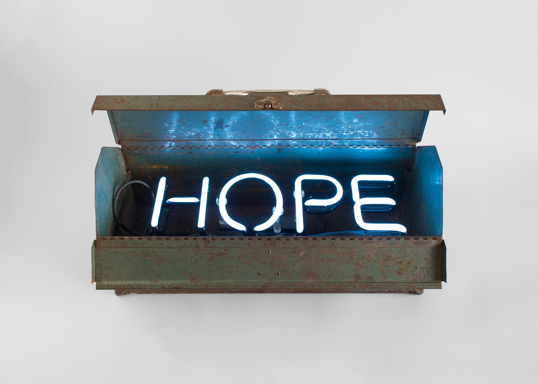 Rusted blue toolbox with