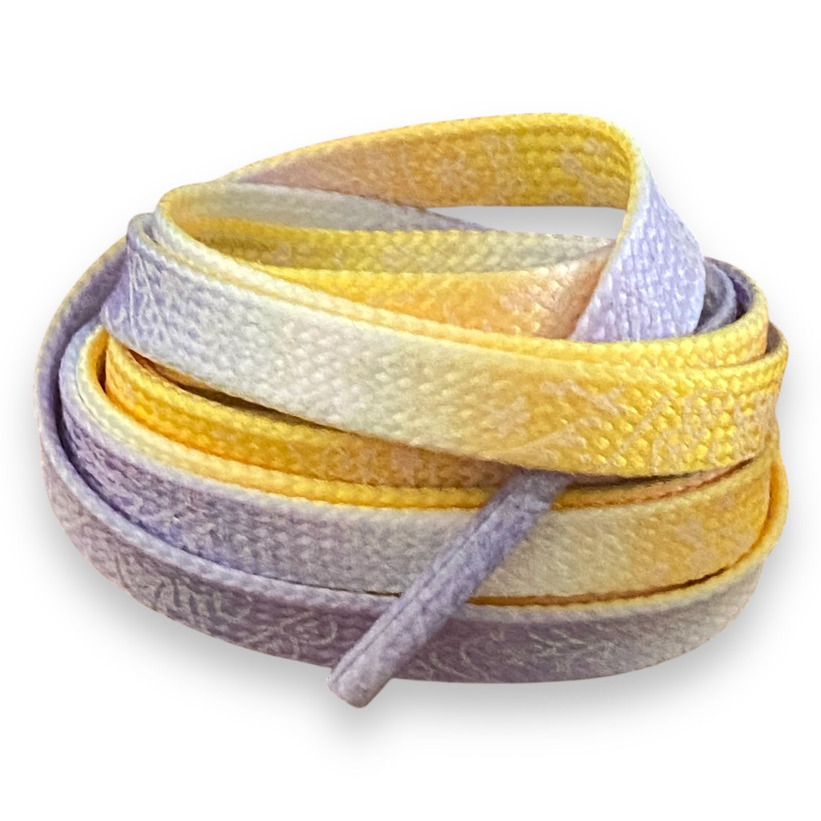 Lacets plats styles bandanas délavés jaune et violet pour sneakers