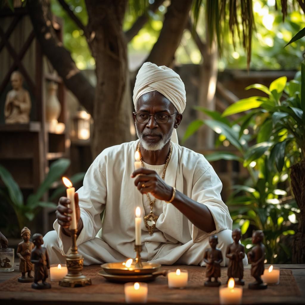 Oricha Obatala y figura representaiva Ofrenda a Obatala Denver