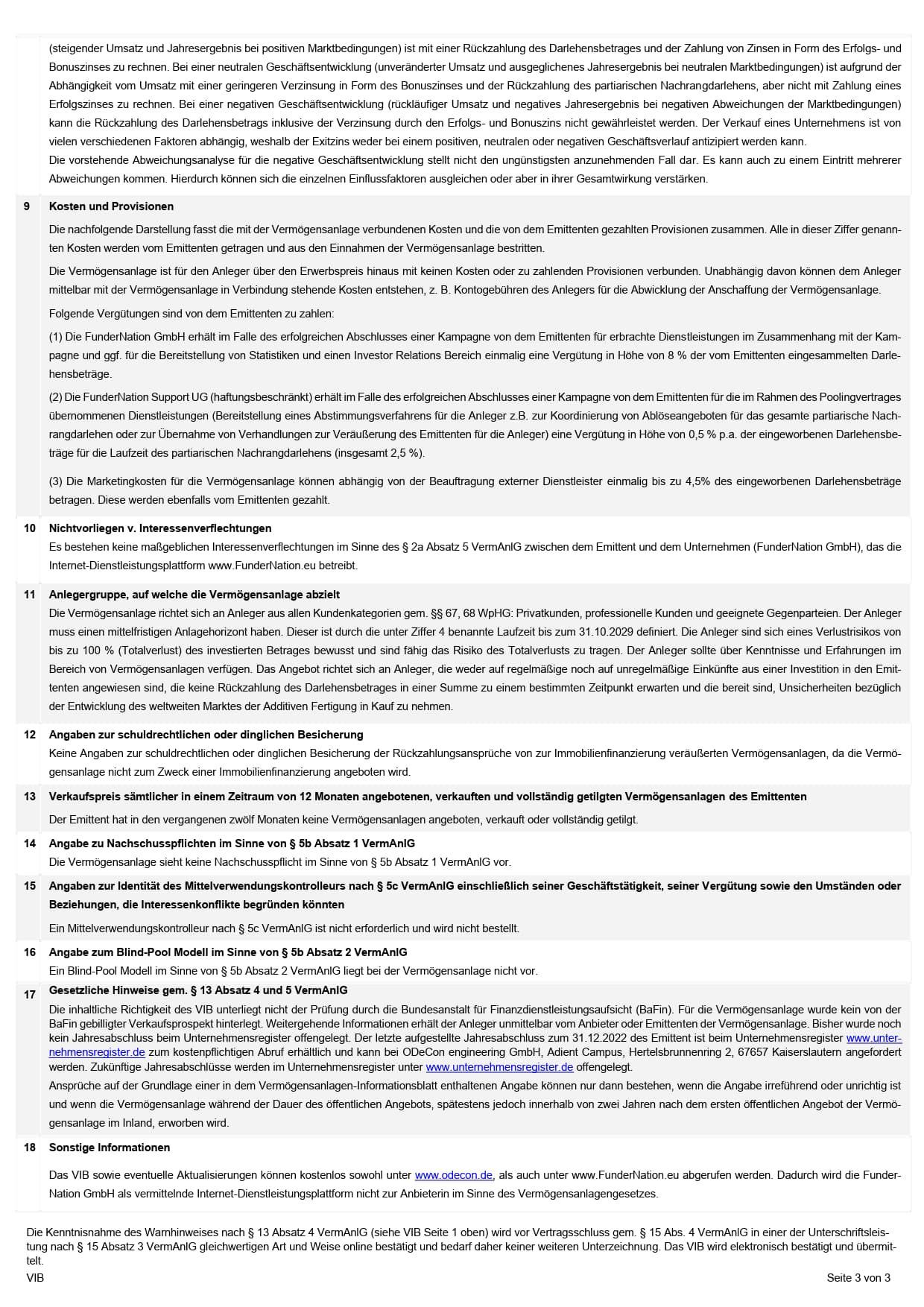 Seite 3: Vermögensanlagen-Informationsblatt (VIB) gem. §§ 2a, 13 VermAnlG Seite 3: Vermögensanlagen-Informationsblatt (VIB) gem. §§ 2a, 13 VermAnlG