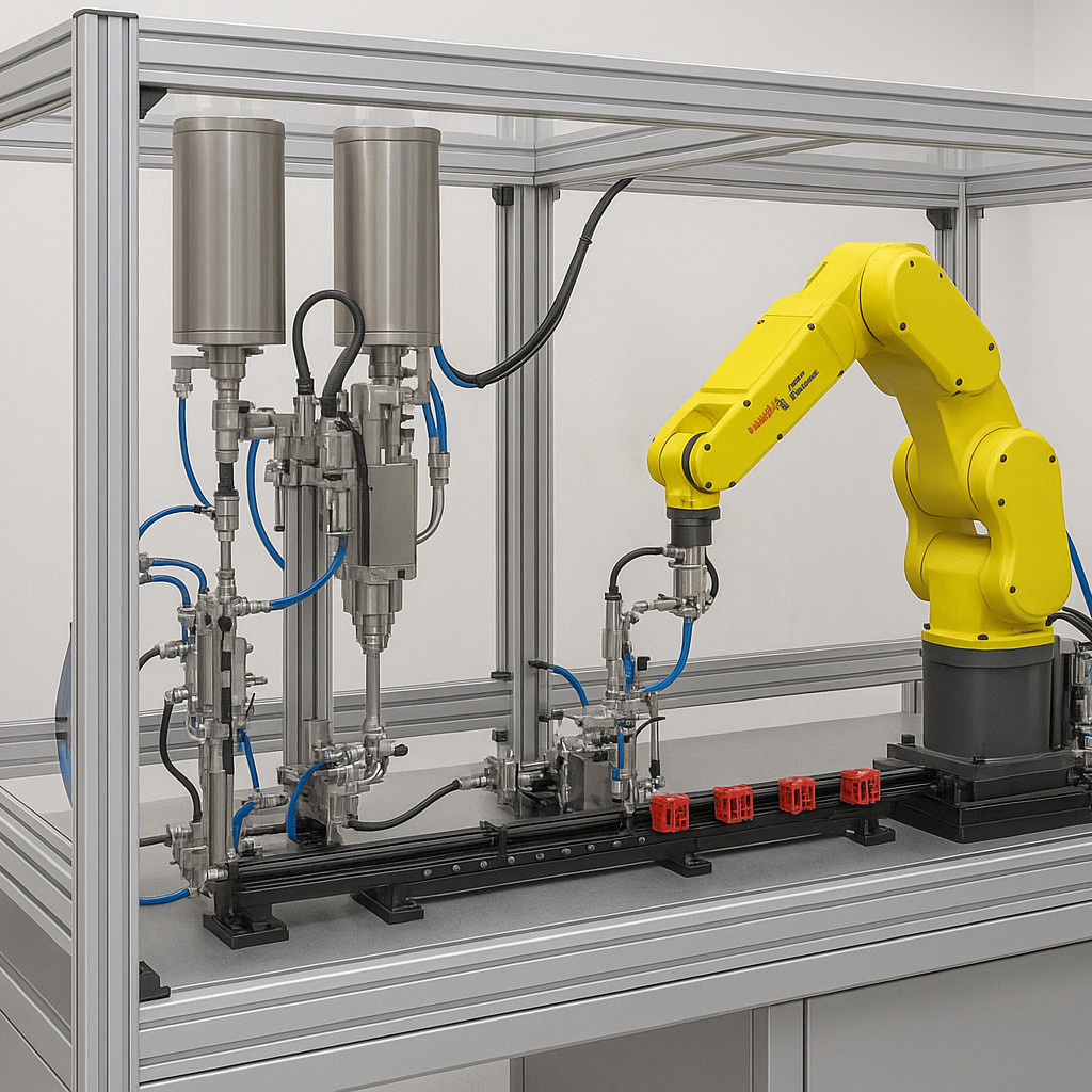 Vergussanlage Vergussanlage für Steckverbinder mit Roboterbeladung auf Basis von ODeCon-M-Cell