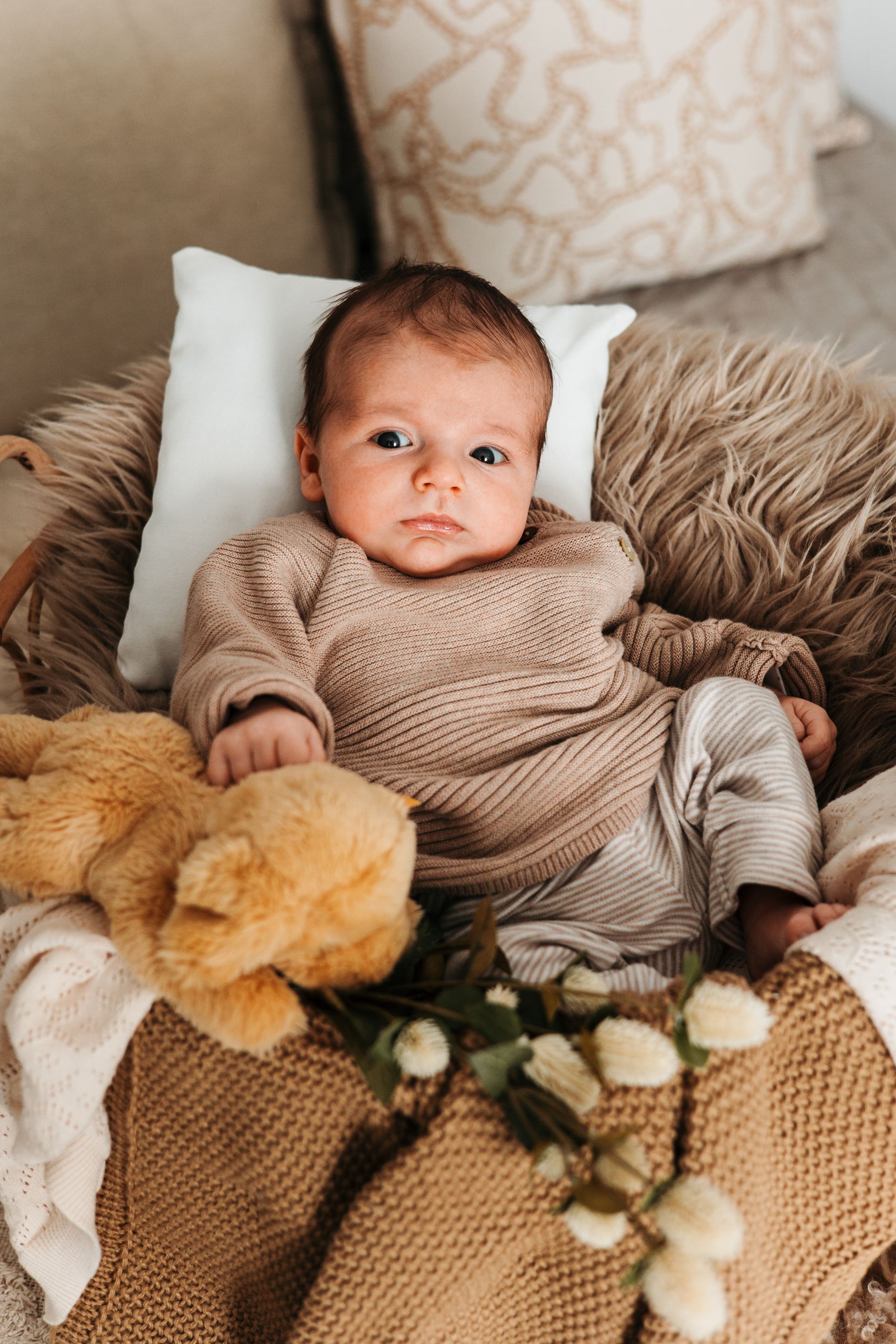 Neugeborener Junge im Korb Babyfotostudio Soest