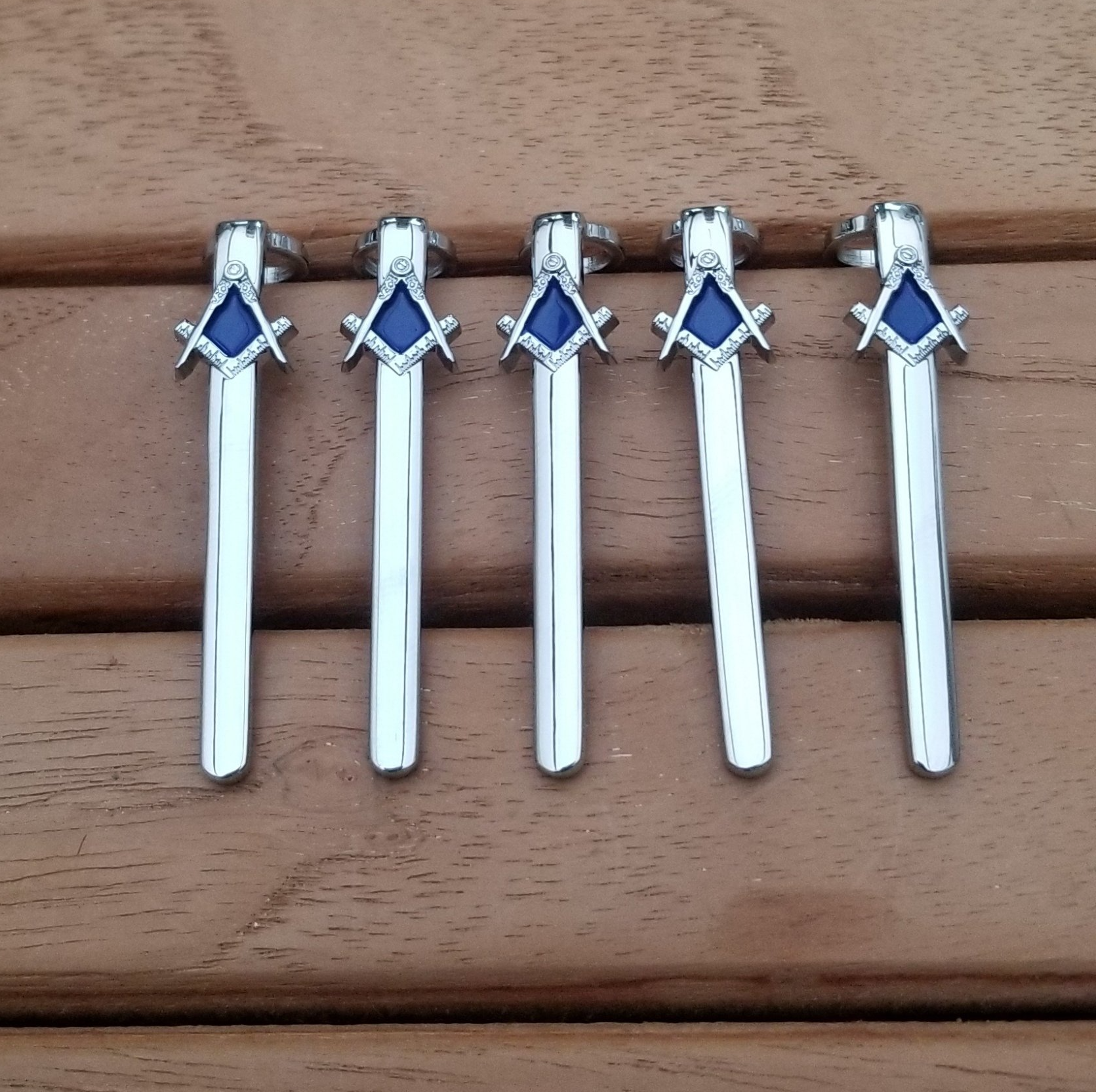 5 x Masonic Slimline Pen Clip - Polished Chrome Blue Infill Turnershop