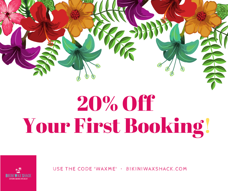 Floral border with 20% off your first booking slogan