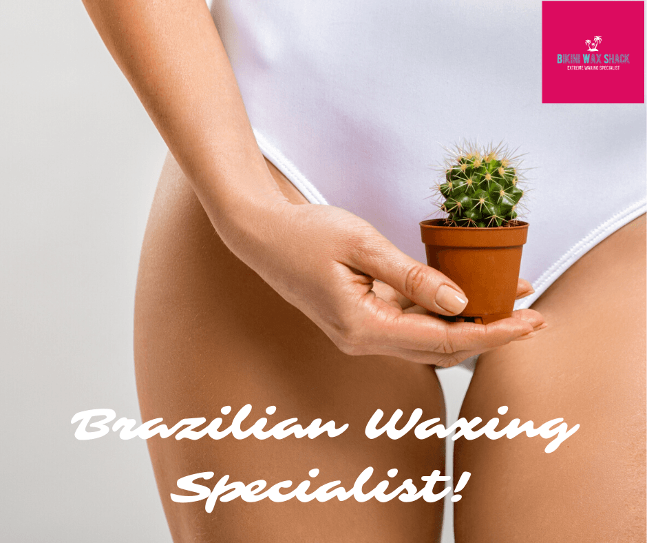 women in swimsuit holding a potted cactus by her intimate area