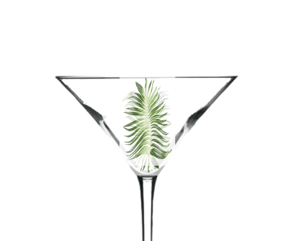 Martini glass with thin palm tree leaf to emulate a brazilian wax style