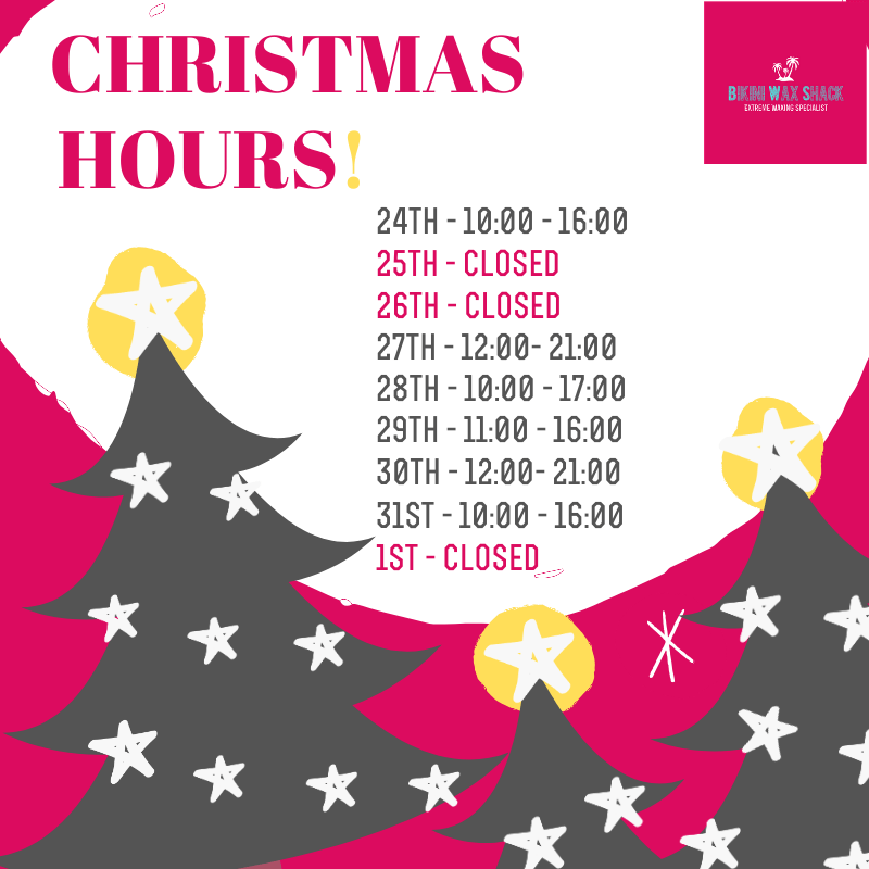 3 christmas trees with opening hours