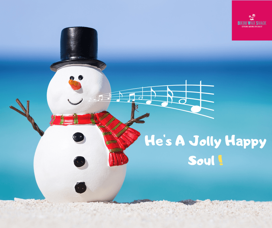 Snowman on a beach singing he's a jolly happy soul