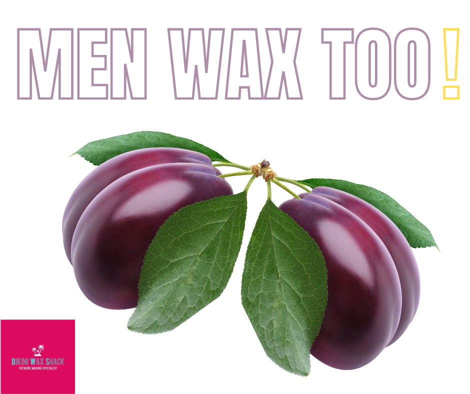 two plums with the slogan men wax too!