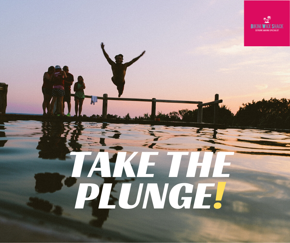 Man jumping into a lake - slogan is take the plunge
